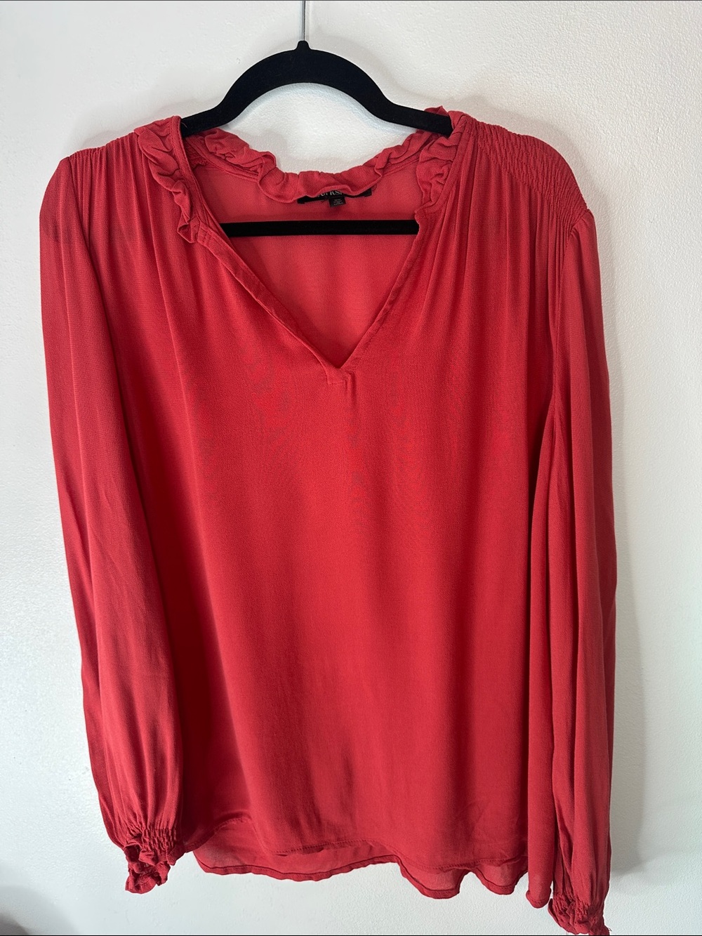 Workshop Republic Clothing Red Ruffle V-Neck Blouse